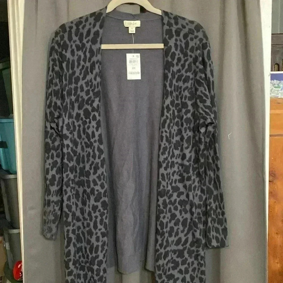 NWT STYLE & CO WOMENS SIZE 2X OPEN FRONT LIGHTWEIGHT SWEATER DUSTER GRAY BLACK - Picture 2 of 9